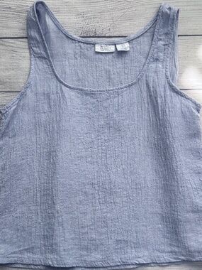 Sigrid Olsen 100% Linen Tank Top | Blue Textured | Size Small